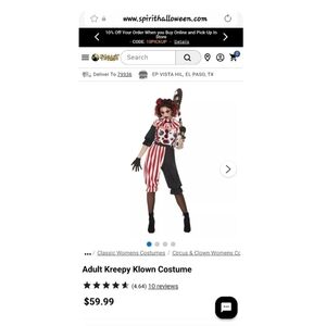 Spirit Kreepy Klown Costume for ADULT - Red, Black, and White